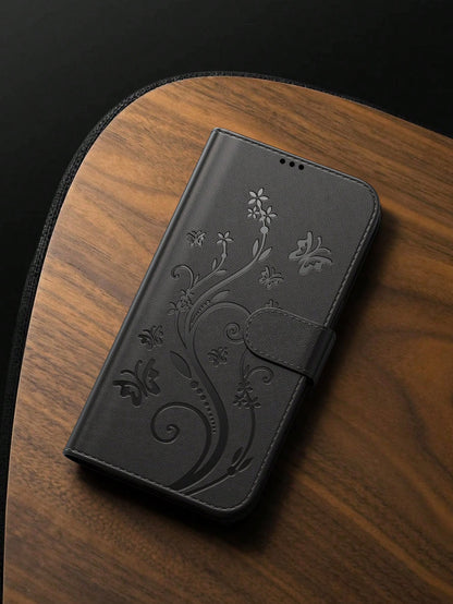 Black Leather Butterfly Shockproof Butterfly Fashion Phone Case Wallet Phone Case Compatible With Iphone 16 Pro Max, Card Holder Phone Case Compatible With Iphone 13, 11, 17 Pro Max, Suitable For Dail