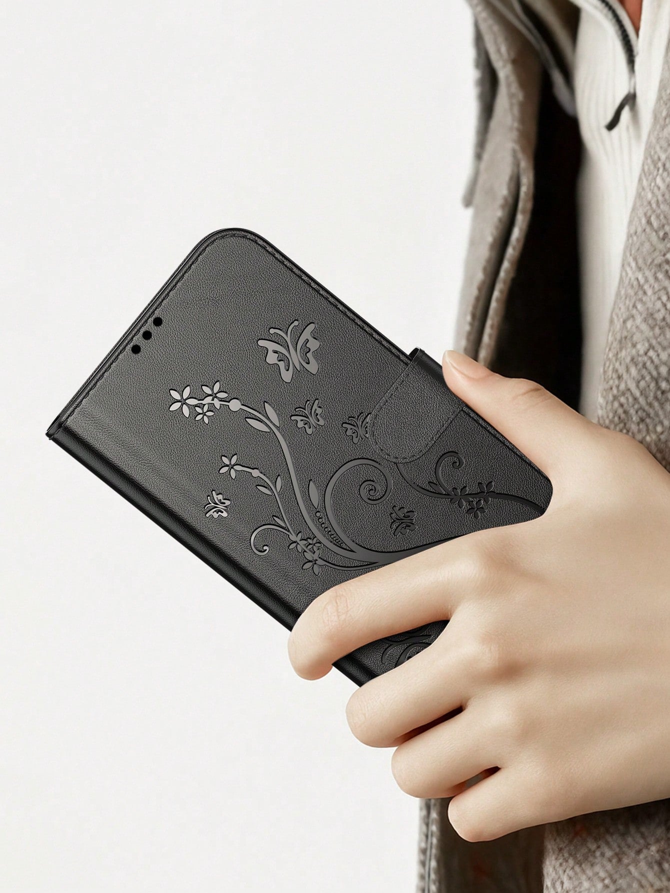Black Leather Butterfly Shockproof Butterfly Fashion Phone Case Wallet Phone Case Compatible With Iphone 16 Pro Max, Card Holder Phone Case Compatible With Iphone 13, 11, 17 Pro Max, Suitable For Dail
