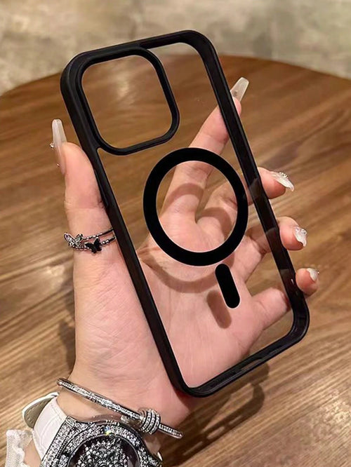 Black Magnetic Basic Phone Case Transparent Magnetic Phone Case, Compatible With 16/15/14/13/12/11 Pro/Plus/Max/Mini/7/8/SE/16e/7P/X/XR/XsMax, Shock-Proof Protective Cover, Also Fits S25 Ultra/S24 Ult