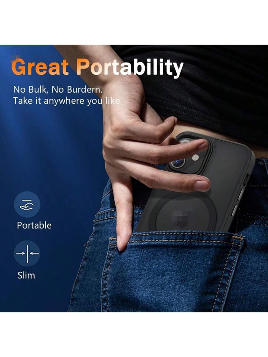 Black Magnetic Style Basic Phone Case Compatible With Apple Case With Screen Protector, Magnetic Translucent Phone Case For Women Men [Compatible With Magsafe] Slim Anti-Fingerprints Shockproof Protec