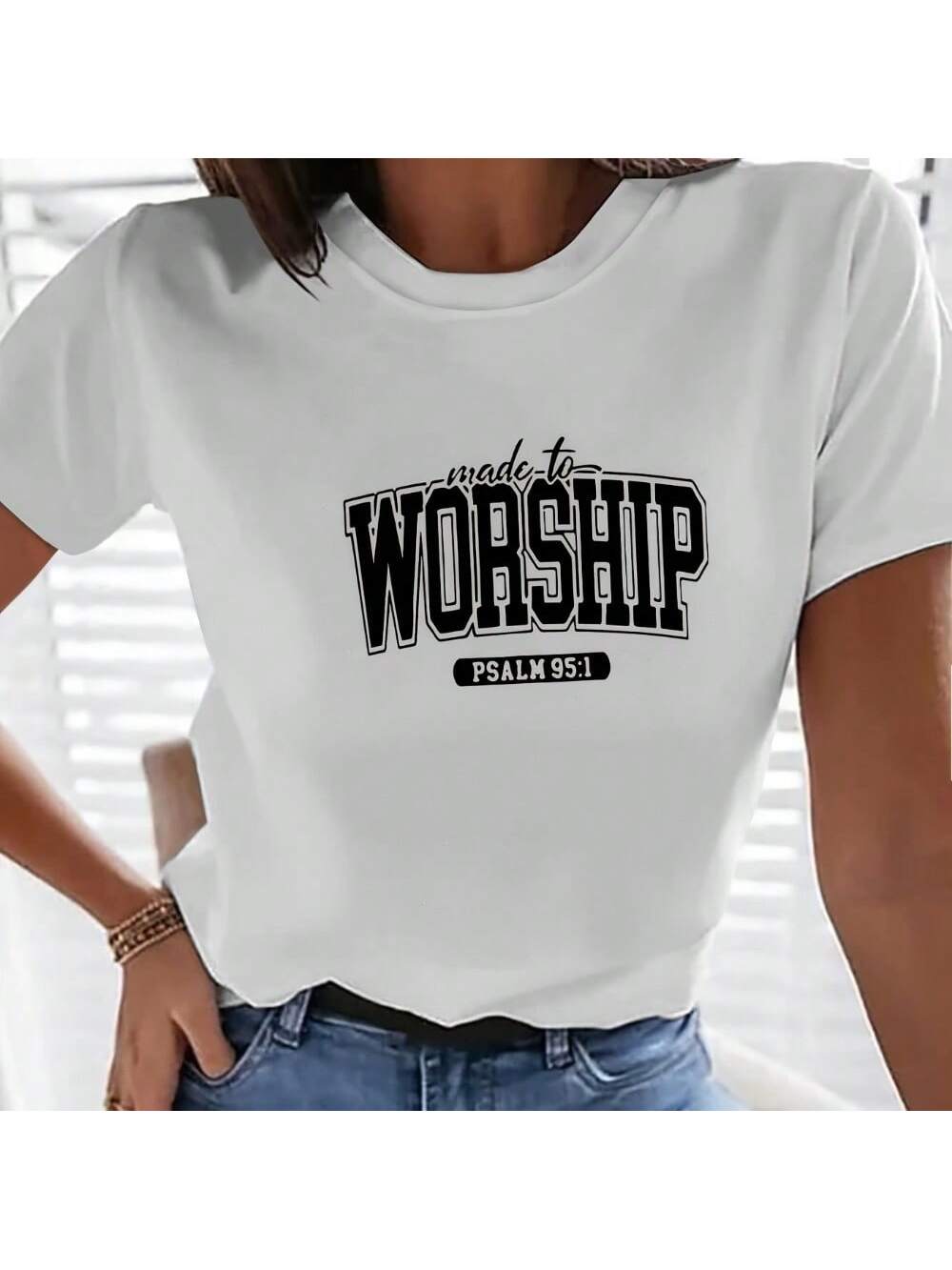 Black Vinyl Ironing Transfer Decal For DIY T-Shirts And Sweatshirts- "Born For Worship- Psalm 95:1" Women's Lettered Heat Transfer Decal