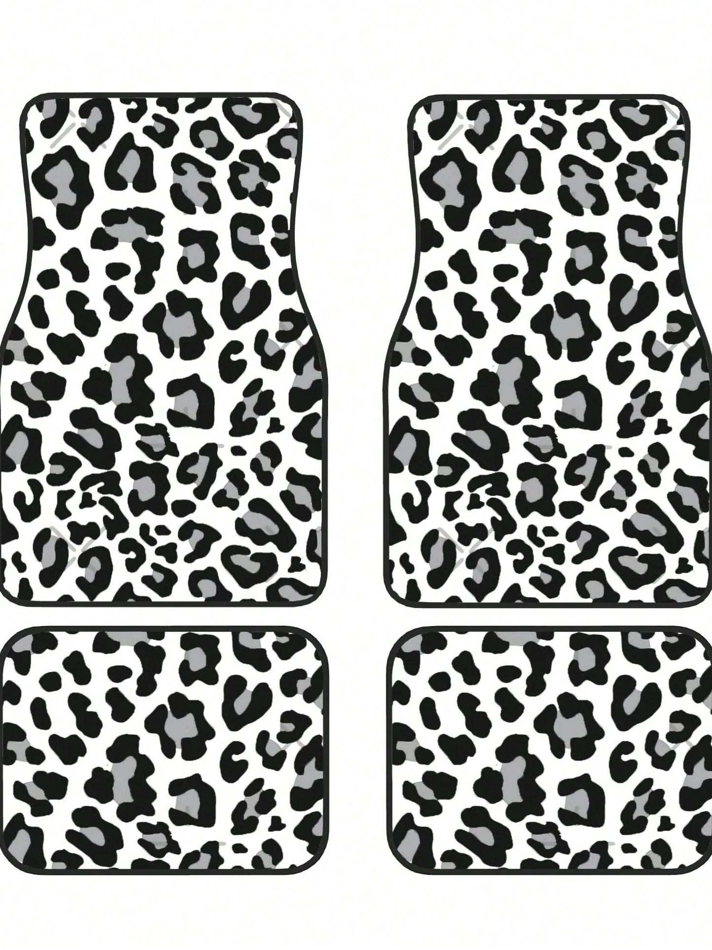 Black, White And Grey Leopard Print 4-Piece Custom Printed All-Weather Floor Mats- Universal Fit For Suv, Truck, Van| Easy Clean