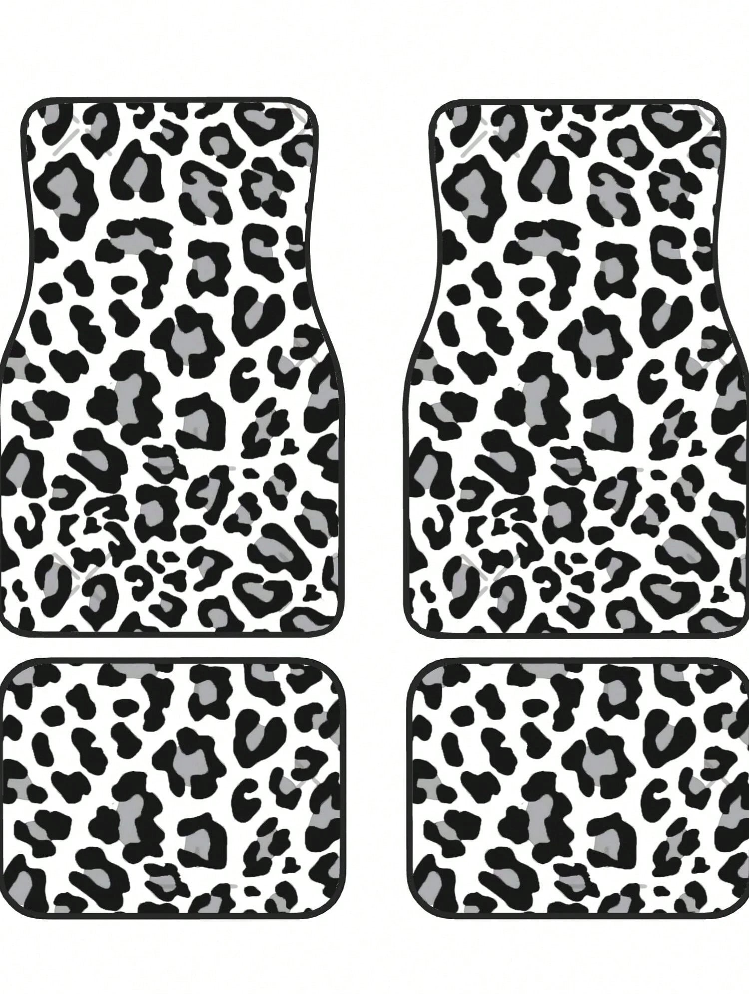 Black, White And Grey Leopard Print 4-Piece Custom Printed All-Weather Floor Mats- Universal Fit For Suv, Truck, Van| Easy Clean