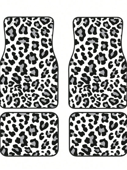 Black, White And Grey Leopard Print 4-Piece Custom Printed All-Weather Floor Mats- Universal Fit For Suv, Truck, Van| Easy Clean