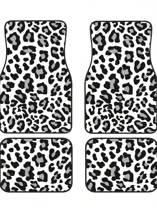 Black, White And Grey Leopard Print 4-Piece Custom Printed All-Weather Floor Mats- Universal Fit For Suv, Truck, Van| Easy Clean
