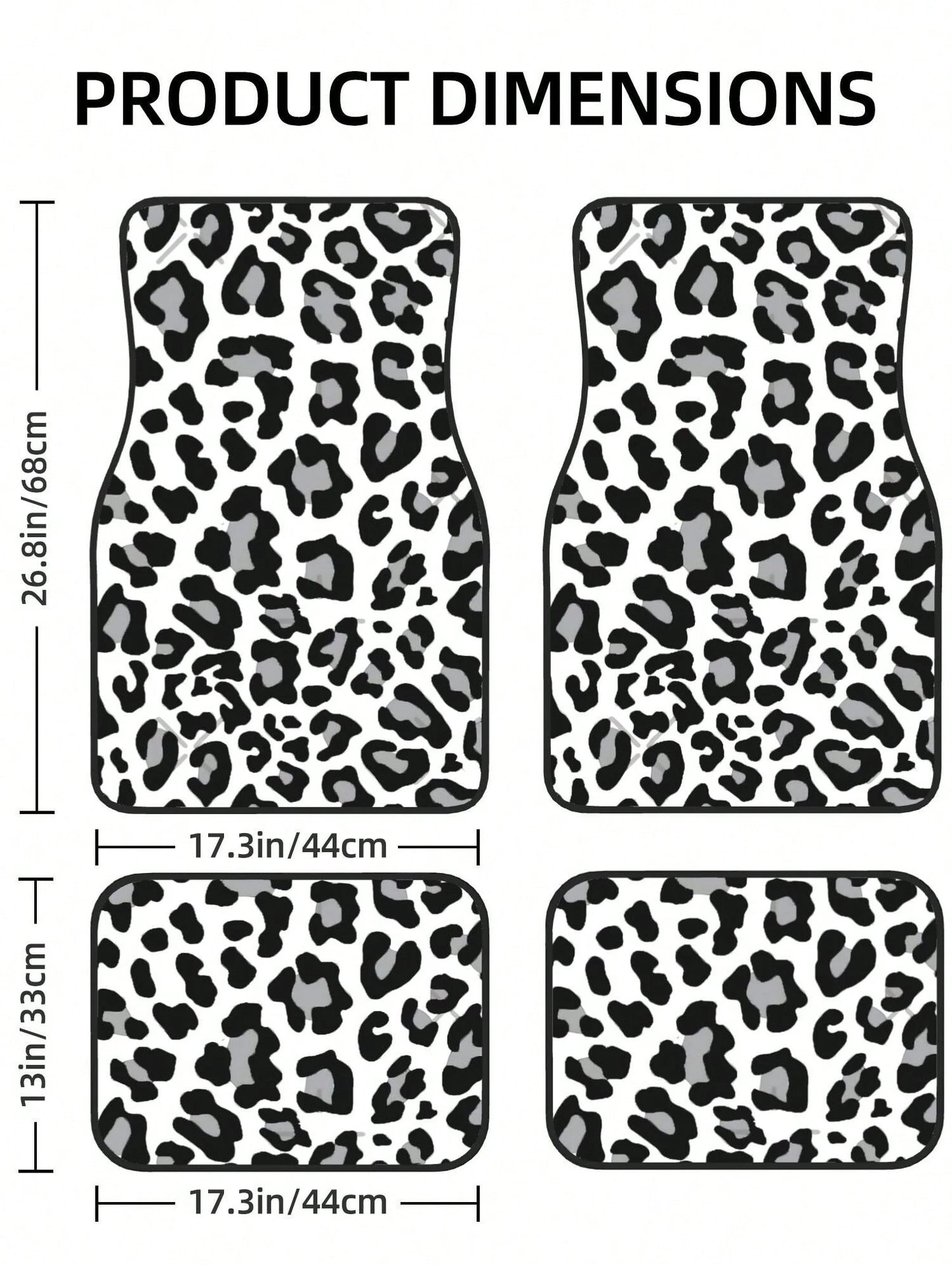 Black, White And Grey Leopard Print 4-Piece Custom Printed All-Weather Floor Mats- Universal Fit For Suv, Truck, Van| Easy Clean