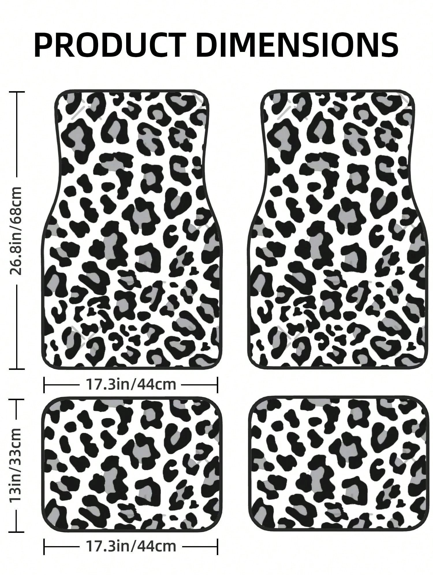 Black, White And Grey Leopard Print 4-Piece Custom Printed All-Weather Floor Mats- Universal Fit For Suv, Truck, Van| Easy Clean