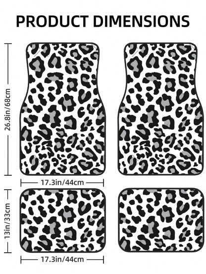Black, White And Grey Leopard Print 4-Piece Custom Printed All-Weather Floor Mats- Universal Fit For Suv, Truck, Van| Easy Clean