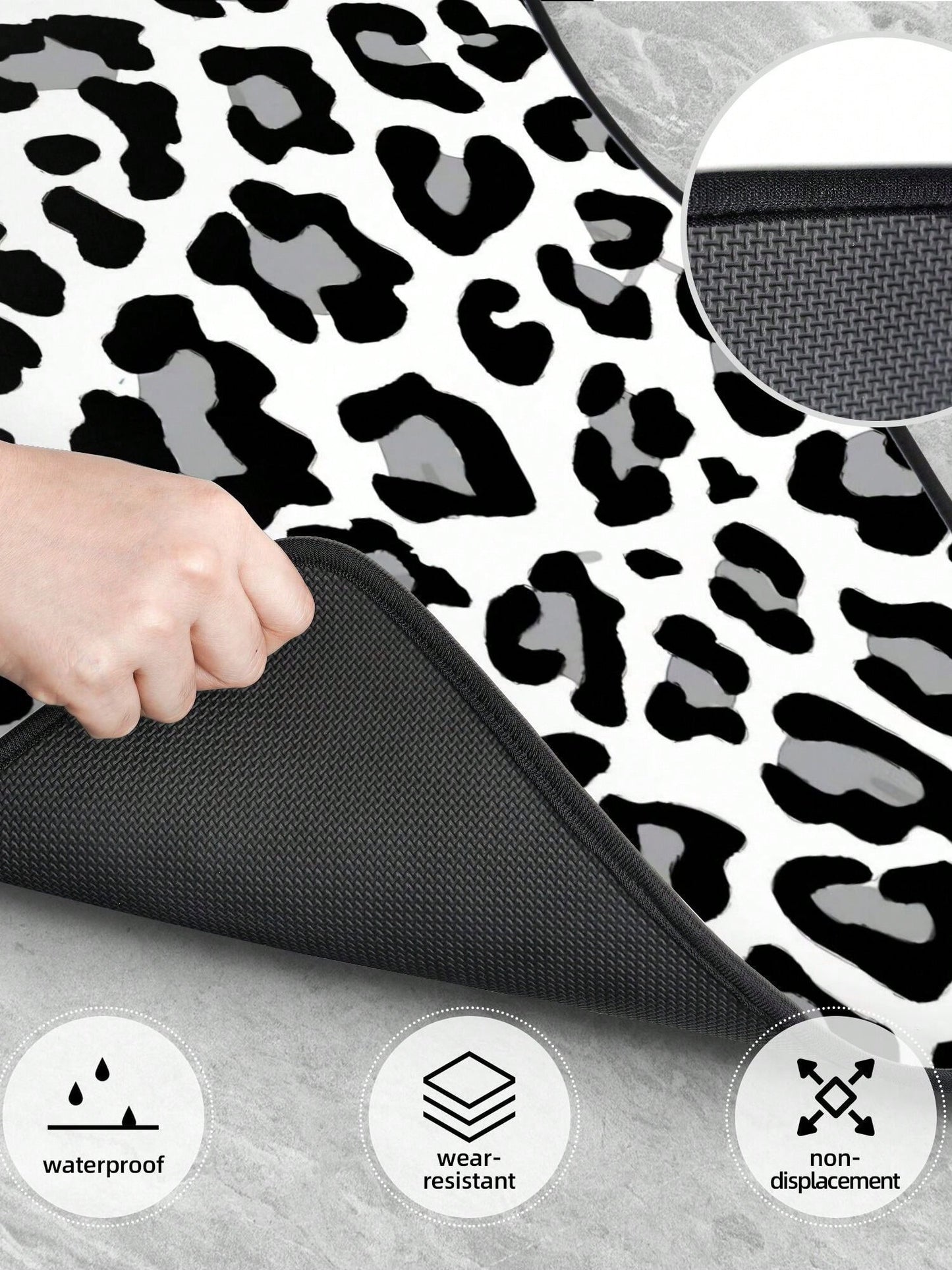 Black, White And Grey Leopard Print 4-Piece Custom Printed All-Weather Floor Mats- Universal Fit For Suv, Truck, Van| Easy Clean