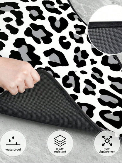 Black, White And Grey Leopard Print 4-Piece Custom Printed All-Weather Floor Mats- Universal Fit For Suv, Truck, Van| Easy Clean