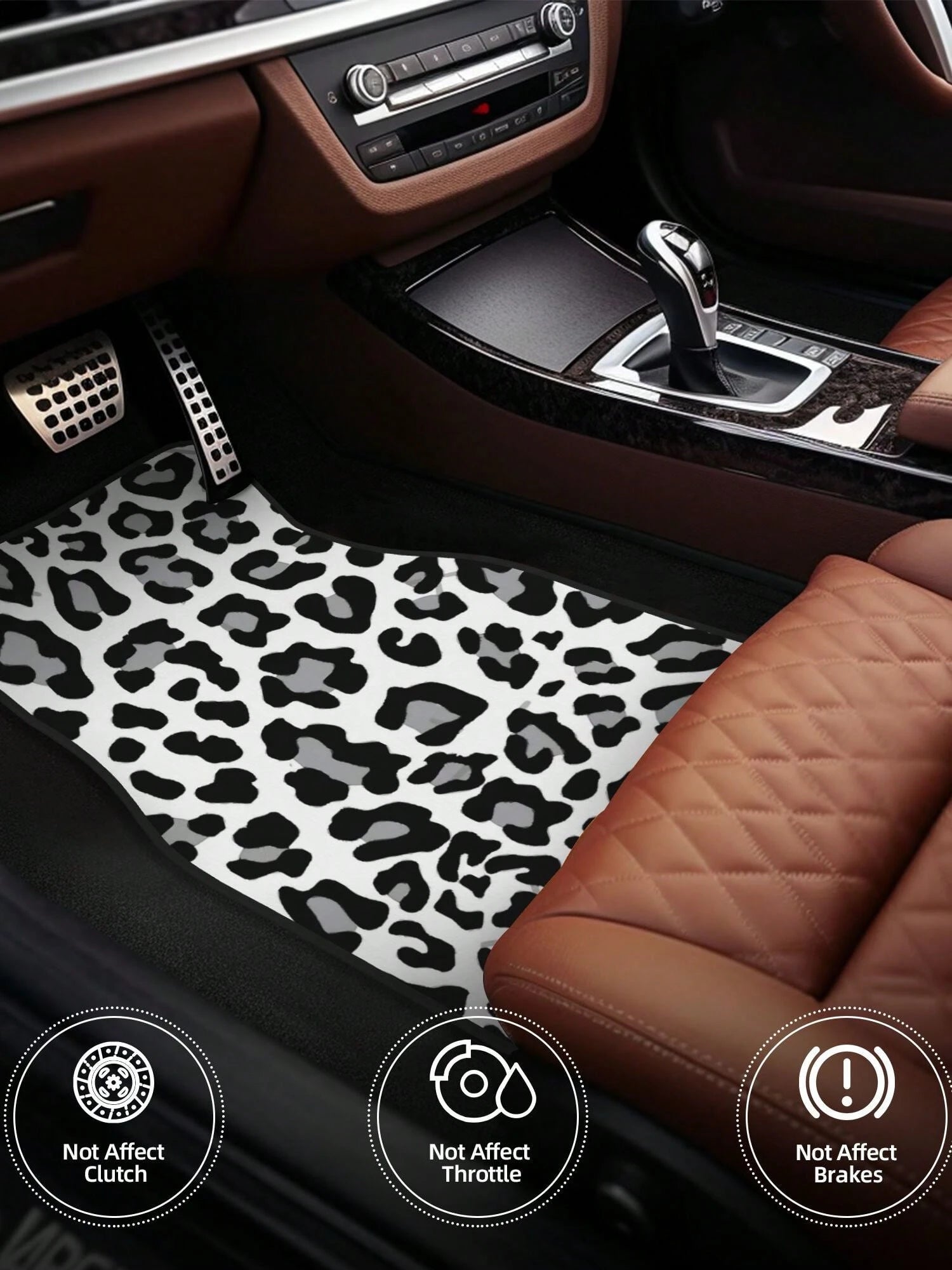 Black, White And Grey Leopard Print 4-Piece Custom Printed All-Weather Floor Mats- Universal Fit For Suv, Truck, Van| Easy Clean