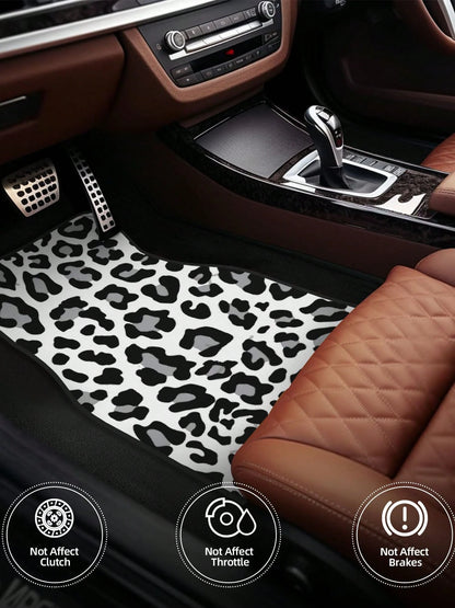 Black, White And Grey Leopard Print 4-Piece Custom Printed All-Weather Floor Mats- Universal Fit For Suv, Truck, Van| Easy Clean