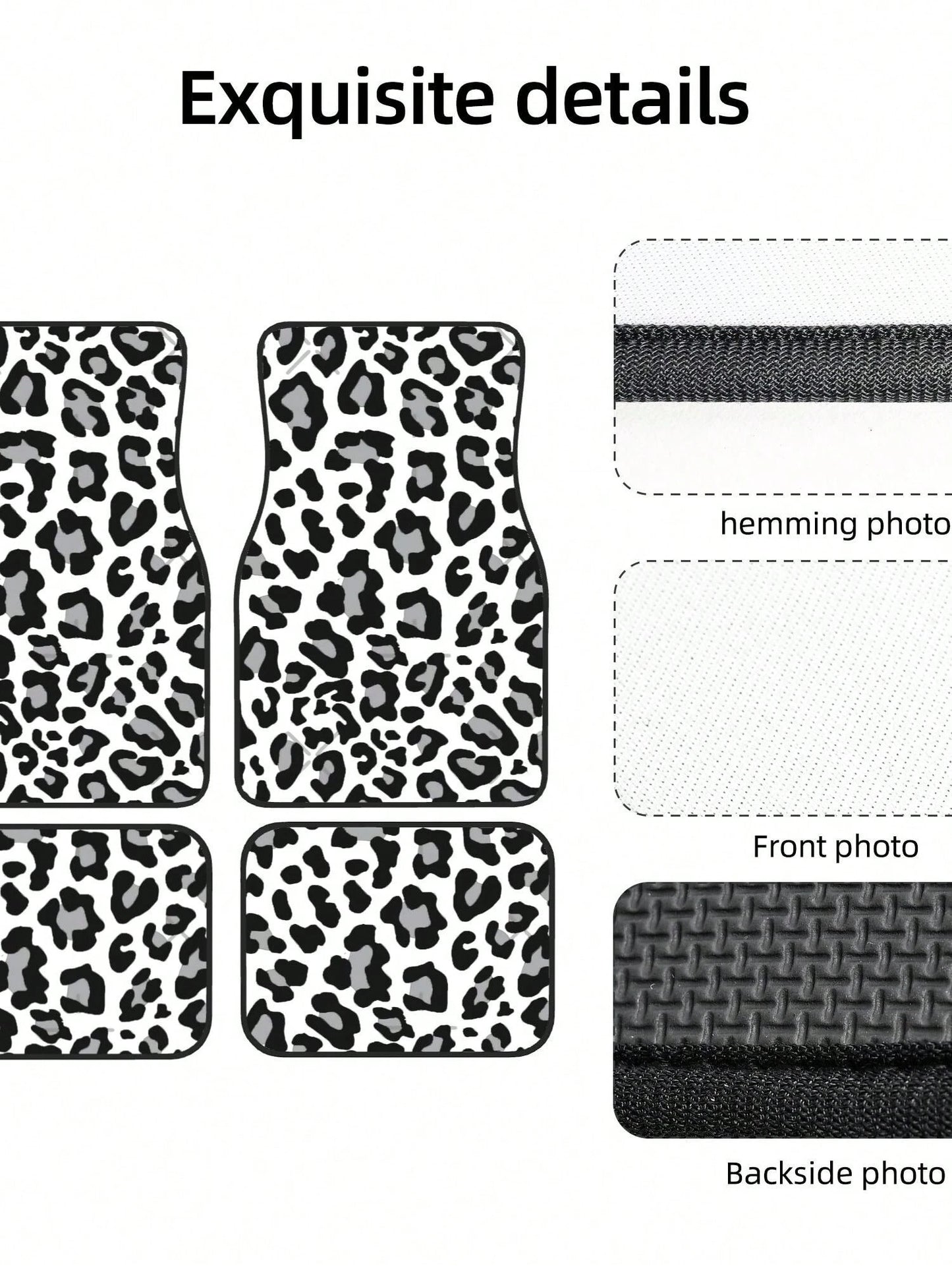 Black, White And Grey Leopard Print 4-Piece Custom Printed All-Weather Floor Mats- Universal Fit For Suv, Truck, Van| Easy Clean