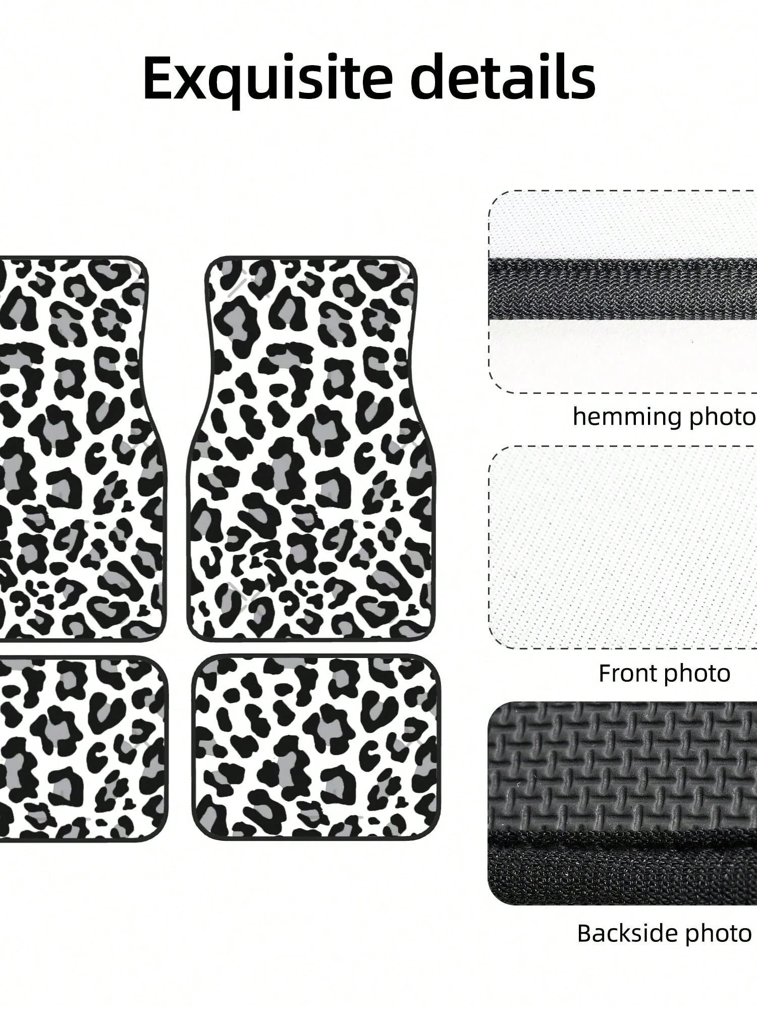 Black, White And Grey Leopard Print 4-Piece Custom Printed All-Weather Floor Mats- Universal Fit For Suv, Truck, Van| Easy Clean
