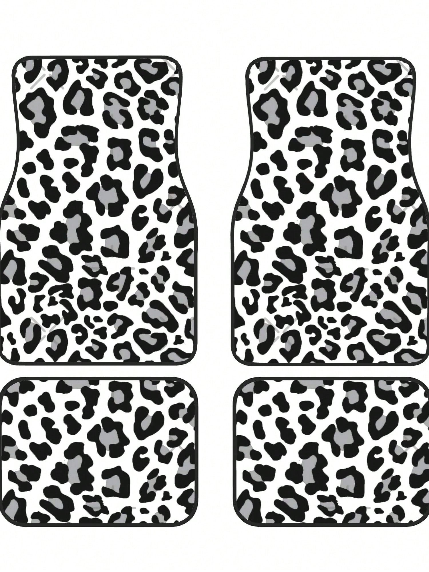 Black, White And Grey Leopard Print 4-Piece Custom Printed All-Weather Floor Mats- Universal Fit For Suv, Truck, Van| Easy Clean