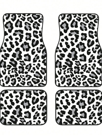 Black, White And Grey Leopard Print 4-Piece Custom Printed All-Weather Floor Mats- Universal Fit For Suv, Truck, Van| Easy Clean
