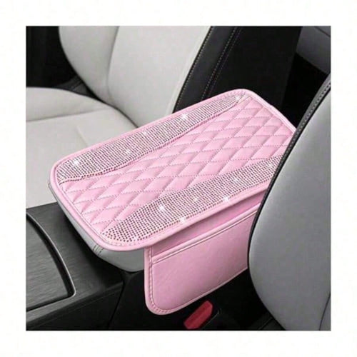Bling Car Center Console Cover R Leater Armrest Cusion Pad Wit 2 Stoe Pocke Comtable Si Middle Console Cover Most Veic Car Accessories Pink