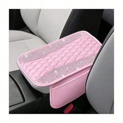 Bling Car Center Console Cover R Leater Armrest Cusion Pad Wit 2 Stoe Pocke Comtable Si Middle Console Cover Most Veic Car Accessories Pink
