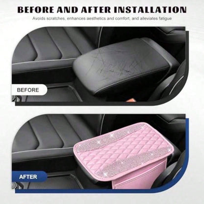 Bling Car Center Console Cover R Leater Armrest Cusion Pad Wit 2 Stoe Pocke Comtable Si Middle Console Cover Most Veic Car Accessories Pink