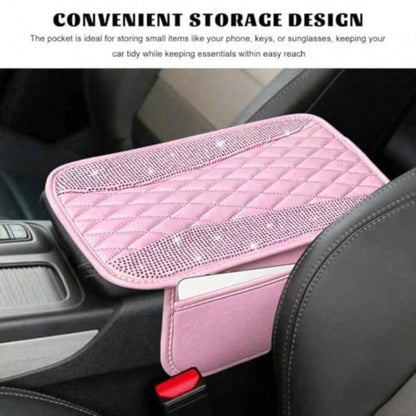 Bling Car Center Console Cover R Leater Armrest Cusion Pad Wit 2 Stoe Pocke Comtable Si Middle Console Cover Most Veic Car Accessories Pink