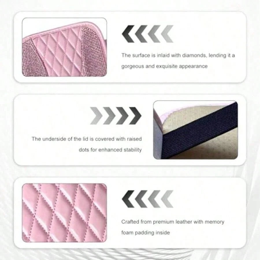 Bling Car Center Console Cover R Leater Armrest Cusion Pad Wit 2 Stoe Pocke Comtable Si Middle Console Cover Most Veic Car Accessories Pink