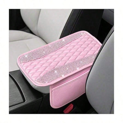 Bling Car Center Console Cover R Leater Armrest Cusion Pad Wit 2 Stoe Pocke Comtable Si Middle Console Cover Most Veic Car Accessories Pink