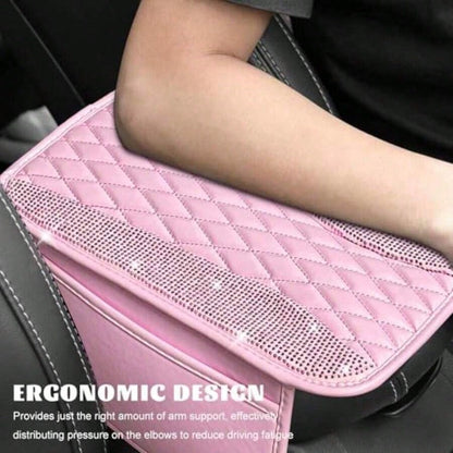 Bling Car Center Console Cover R Leater Armrest Cusion Pad Wit 2 Stoe Pocke Comtable Si Middle Console Cover Most Veic Car Accessories Pink