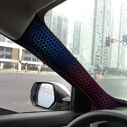 Blue And Red Honeycomb Pattern Cartoon Car Interior A, B And C Pillar Sticker Set, With Self-Adhesive Backing