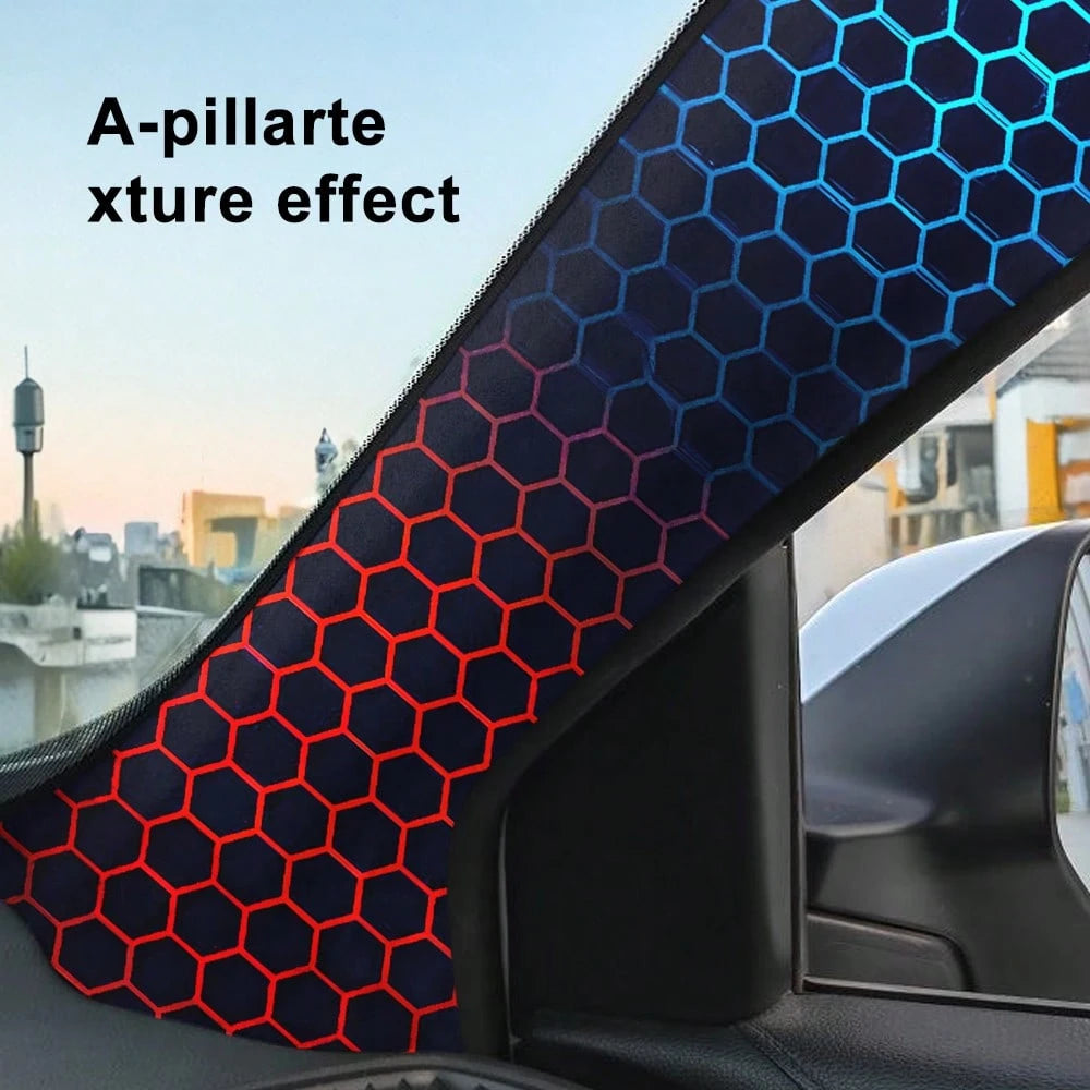 Blue And Red Honeycomb Pattern Cartoon Car Interior A, B And C Pillar Sticker Set, With Self-Adhesive Backing