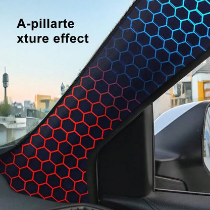 Blue And Red Honeycomb Pattern Cartoon Car Interior A, B And C Pillar Sticker Set, With Self-Adhesive Backing