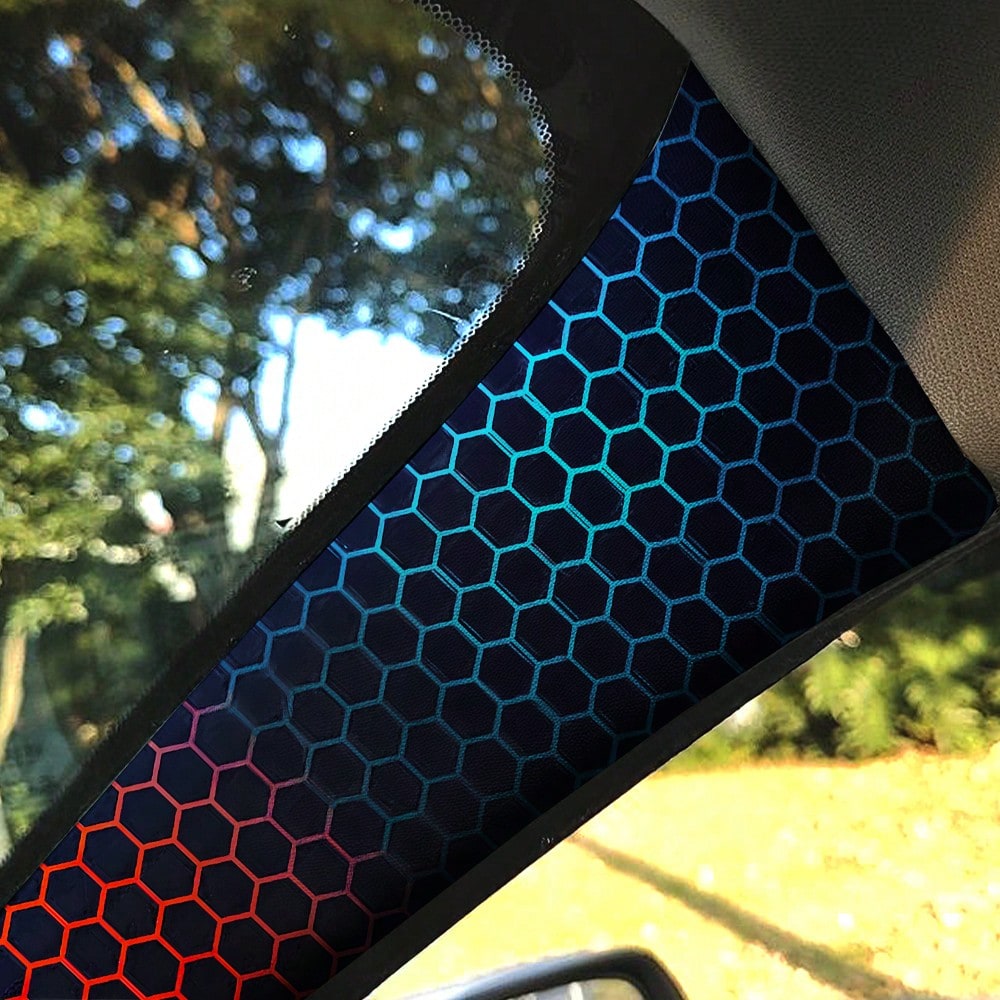 Blue And Red Honeycomb Pattern Cartoon Car Interior A, B And C Pillar Sticker Set, With Self-Adhesive Backing
