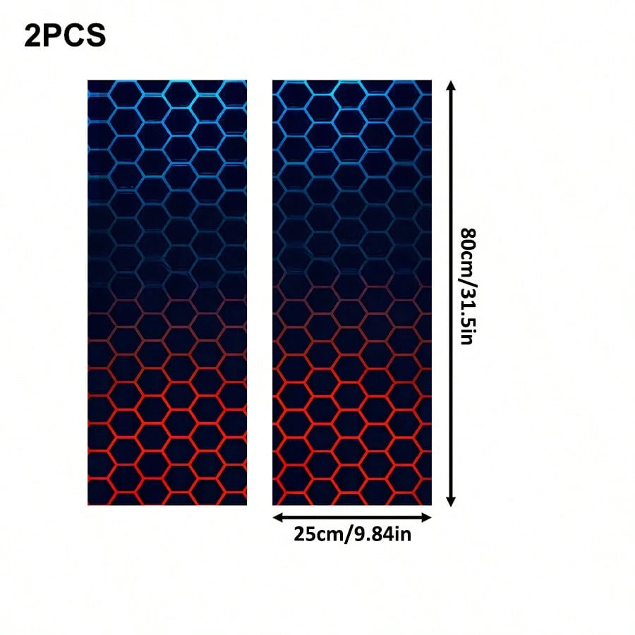 Blue And Red Honeycomb Pattern Cartoon Car Interior A, B And C Pillar Sticker Set, With Self-Adhesive Backing