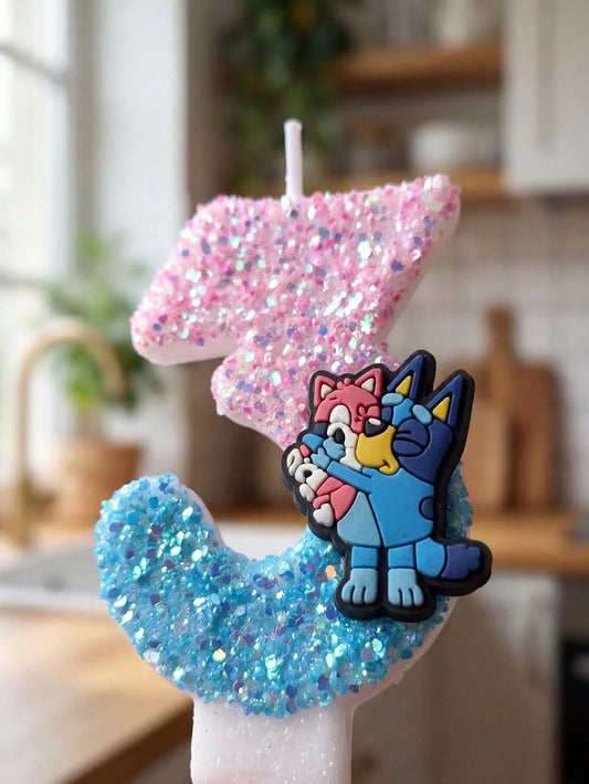 Bluey Blue And Pink Gradient Number Candles, Party Favors, Party Decorations, Birthday And Anniversary Number Candles.
