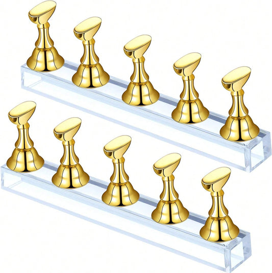 Blulu 2 Sets Nail Stand Press On Nail Holder Magnetic Fake Nails Holder Acrylic Nails Display Practice For Painting Art For False Fingernail Manicure Tool Home DIY Salon Supplies(Silver)