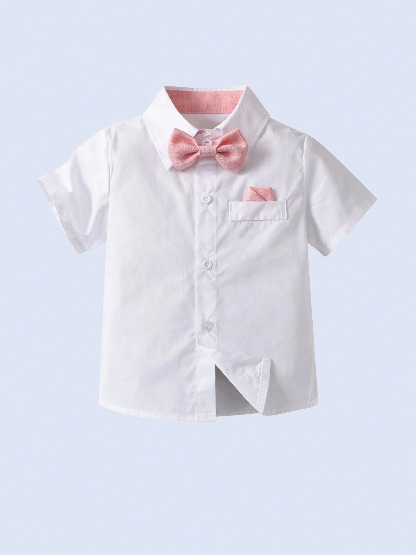 BOARNSEORL Baby Boys Gentleman Summer Outfit- White Shirt With Bow Tie And Pink Suspender Shorts, Fashionabantic For Birthday Party, 1st Birthday, Valentine''s Day
