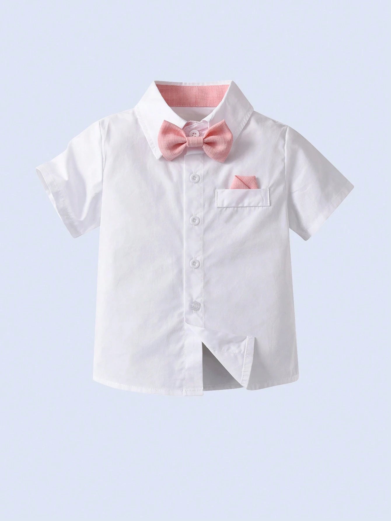 BOARNSEORL Baby Boys Gentleman Summer Outfit- White Shirt With Bow Tie And Pink Suspender Shorts, Fashionabantic For Birthday Party, 1st Birthday, Valentine''s Day