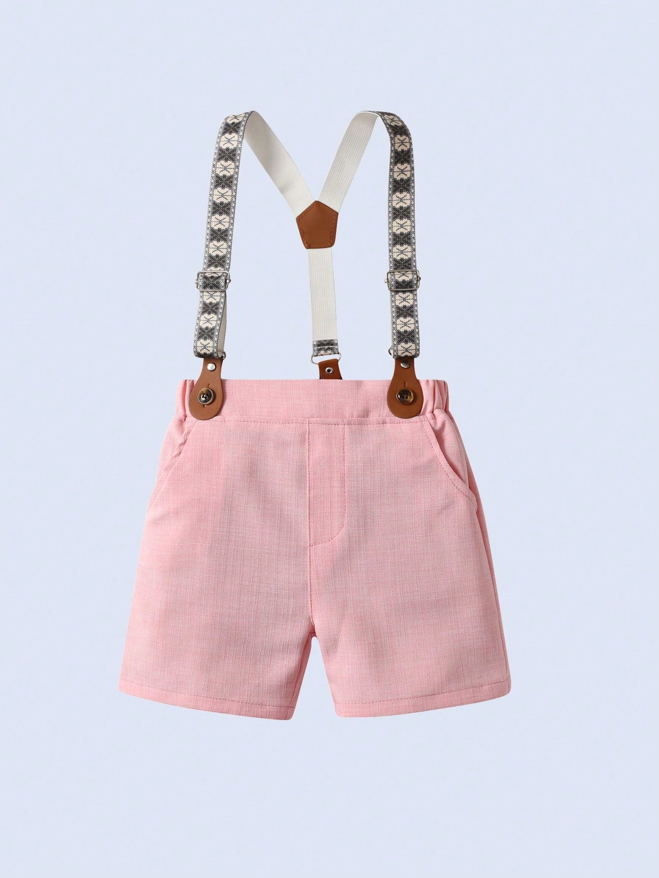 BOARNSEORL Baby Boys Gentleman Summer Outfit- White Shirt With Bow Tie And Pink Suspender Shorts, Fashionabantic For Birthday Party, 1st Birthday, Valentine''s Day