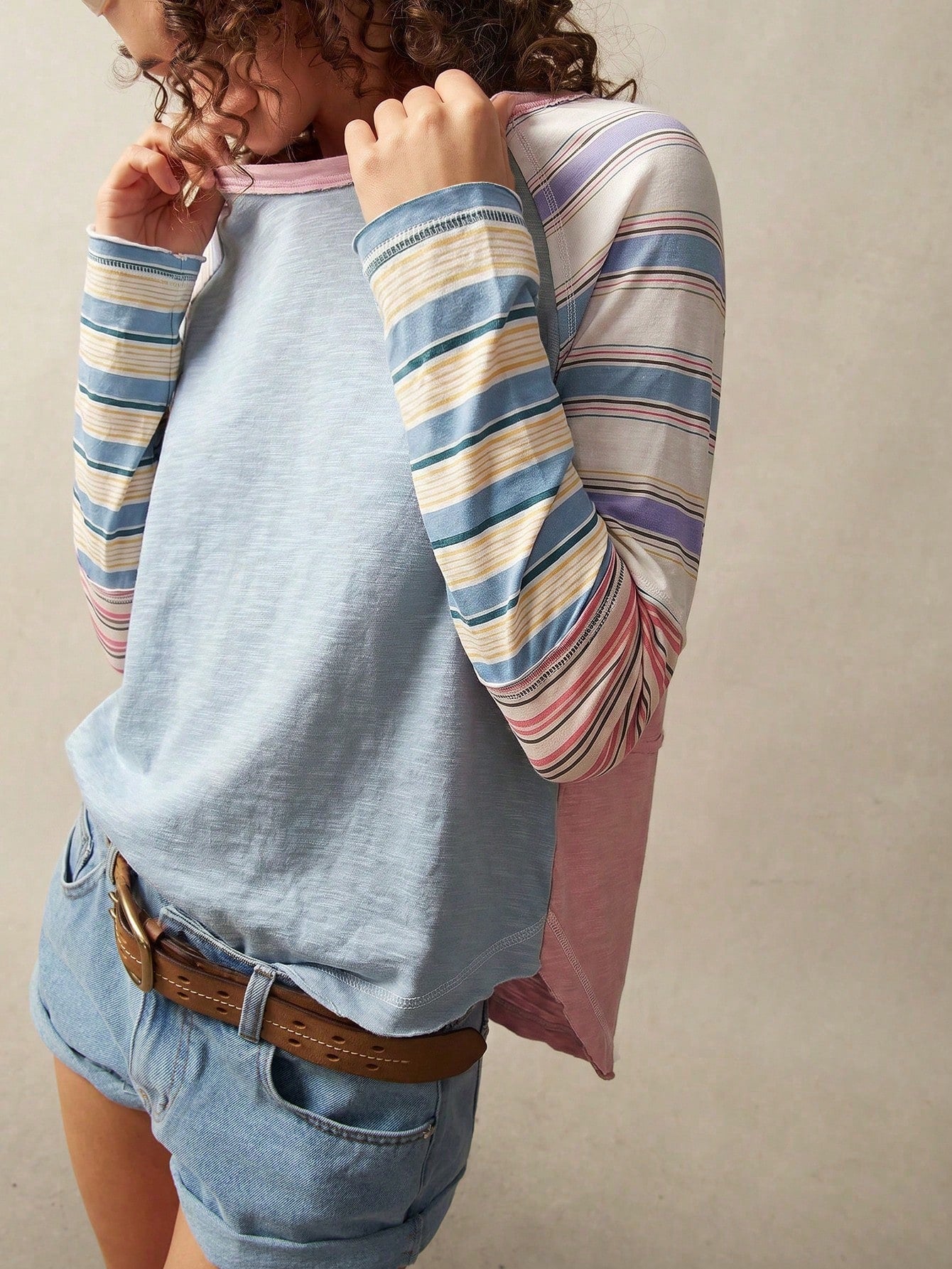 Bohemela Casual Boho 2000s Solid Color Knit Round Neck Women's T-Shirt Everyday Picnic Daytime Travel Blue And White Stripe Stripe Stripe Stripe Autumn Travel