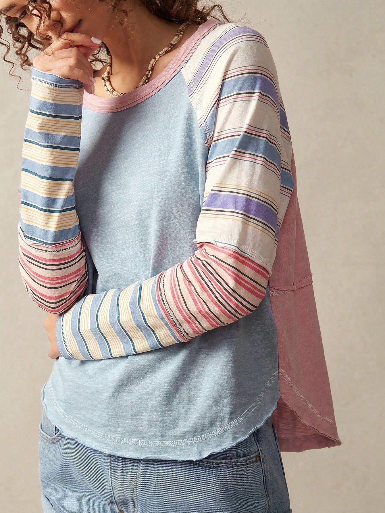 Bohemela Casual Boho 2000s Solid Color Knit Round Neck Women's T-Shirt Everyday Picnic Daytime Travel Blue And White Stripe Stripe Stripe Stripe Autumn Travel