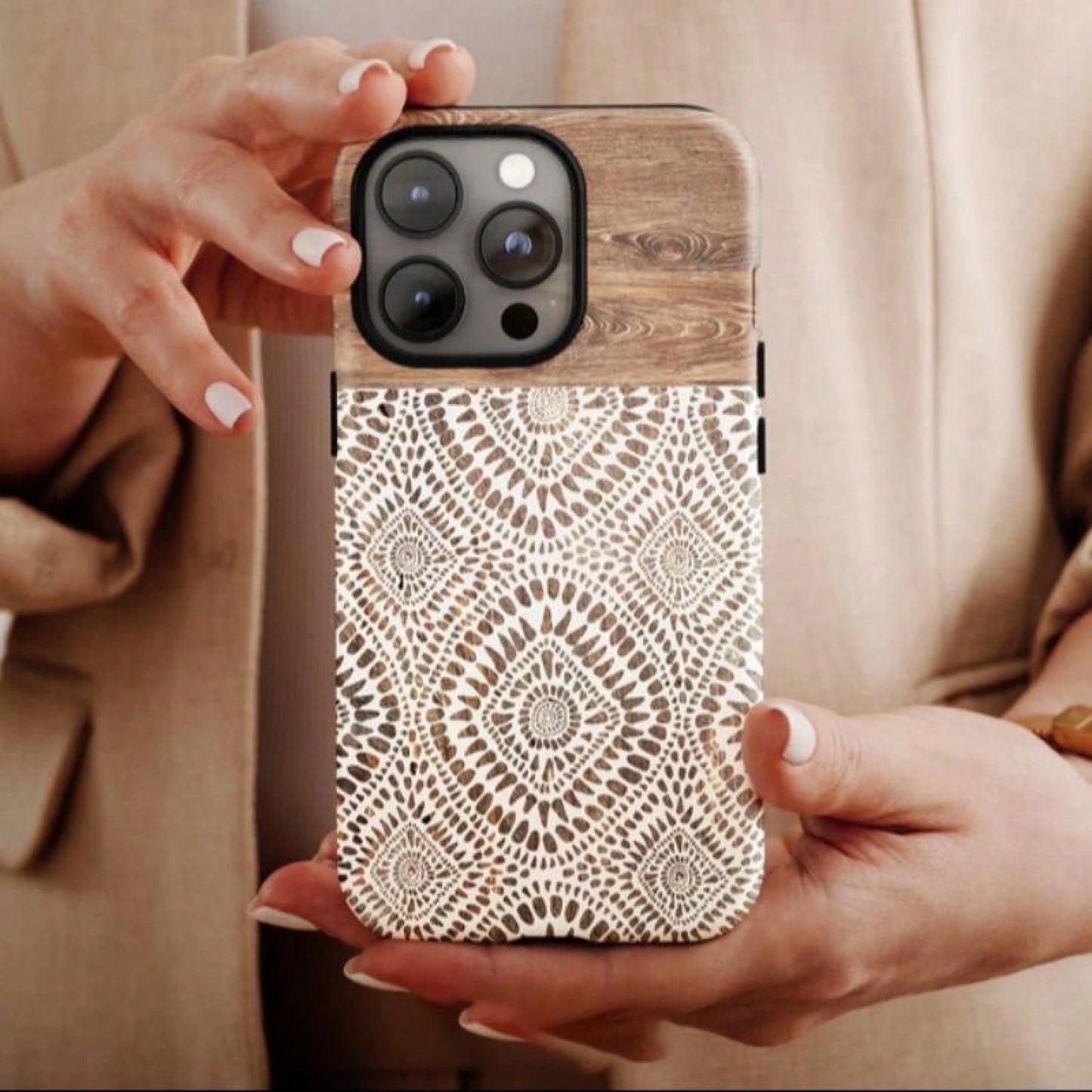 Boho Style Lace Pattern Phone Case, Fashionable Phone Protector Cover, Phone Accessories Compatible With IPhone 11 12 13 14 15 Pro Max, Casing