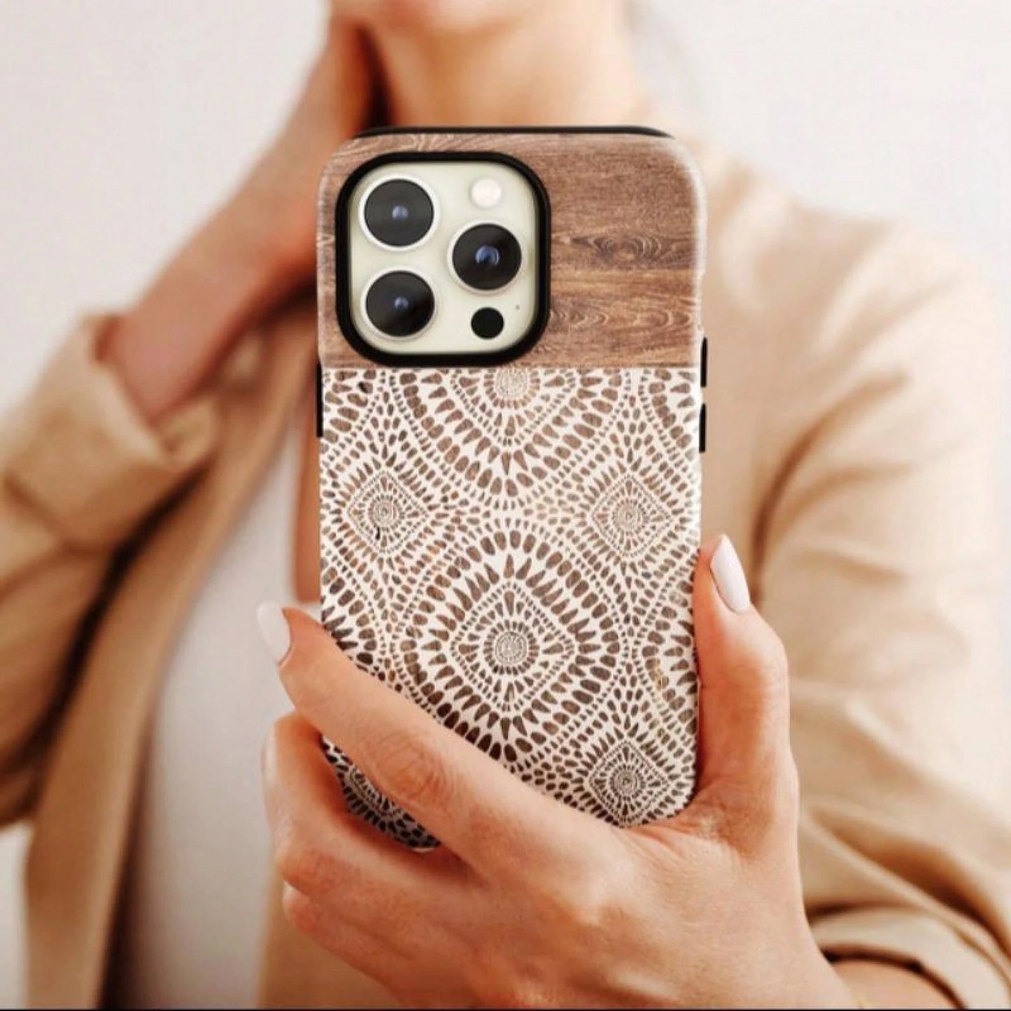 Boho Style Lace Pattern Phone Case, Fashionable Phone Protector Cover, Phone Accessories Compatible With IPhone 11 12 13 14 15 Pro Max, Casing