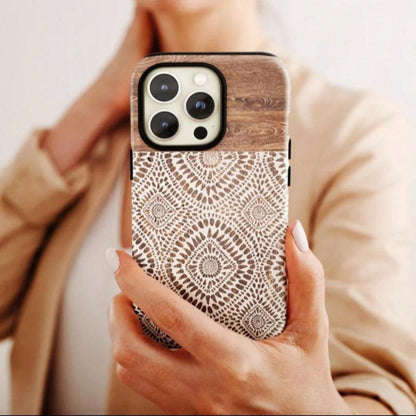 Boho Style Lace Pattern Phone Case, Fashionable Phone Protector Cover, Phone Accessories Compatible With IPhone 11 12 13 14 15 Pro Max, Casing