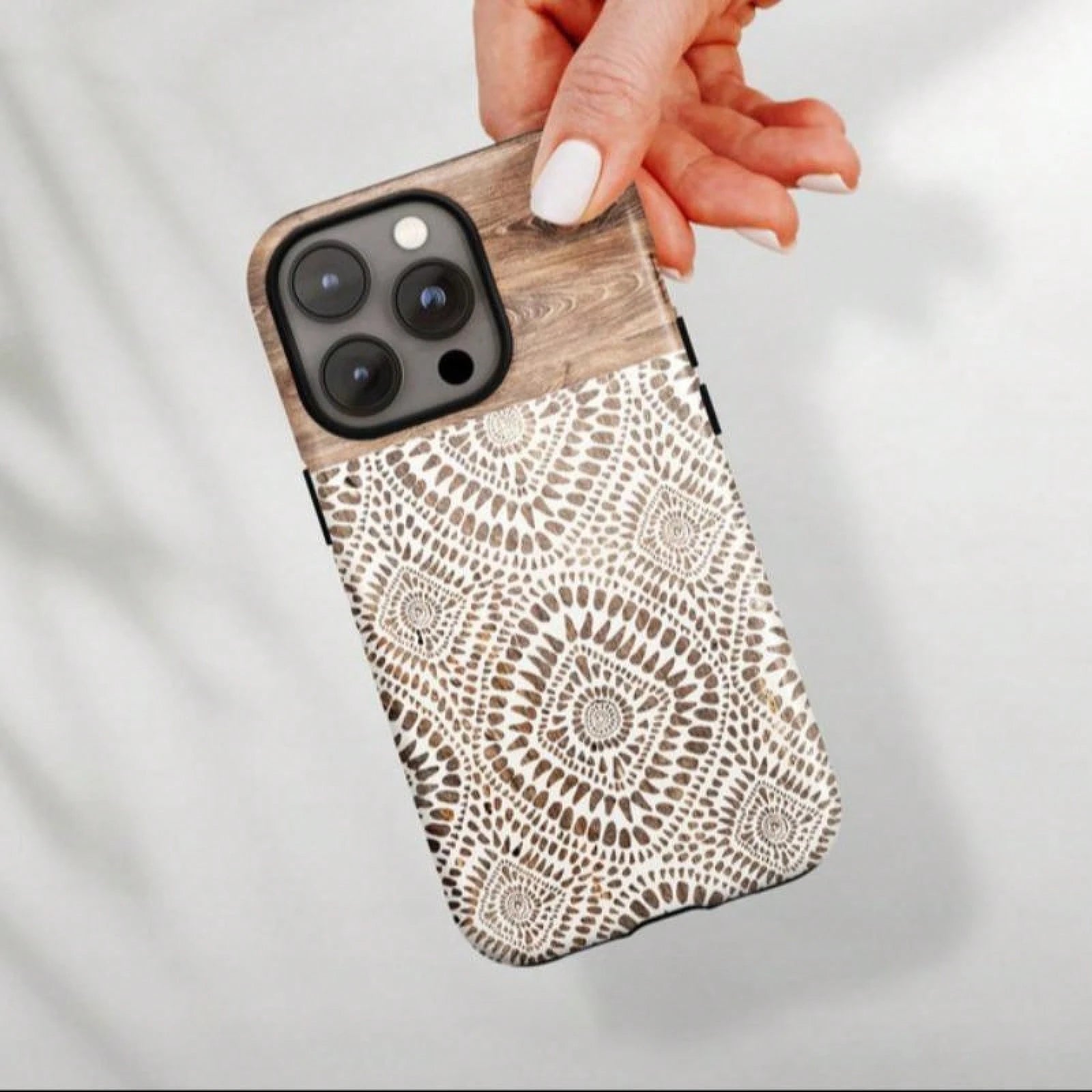 Boho Style Lace Pattern Phone Case, Fashionable Phone Protector Cover, Phone Accessories Compatible With IPhone 11 12 13 14 15 Pro Max, Casing