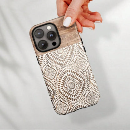 Boho Style Lace Pattern Phone Case, Fashionable Phone Protector Cover, Phone Accessories Compatible With IPhone 11 12 13 14 15 Pro Max, Casing