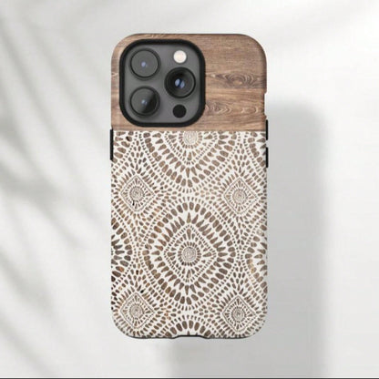 Boho Style Lace Pattern Phone Case, Fashionable Phone Protector Cover, Phone Accessories Compatible With IPhone 11 12 13 14 15 Pro Max, Casing