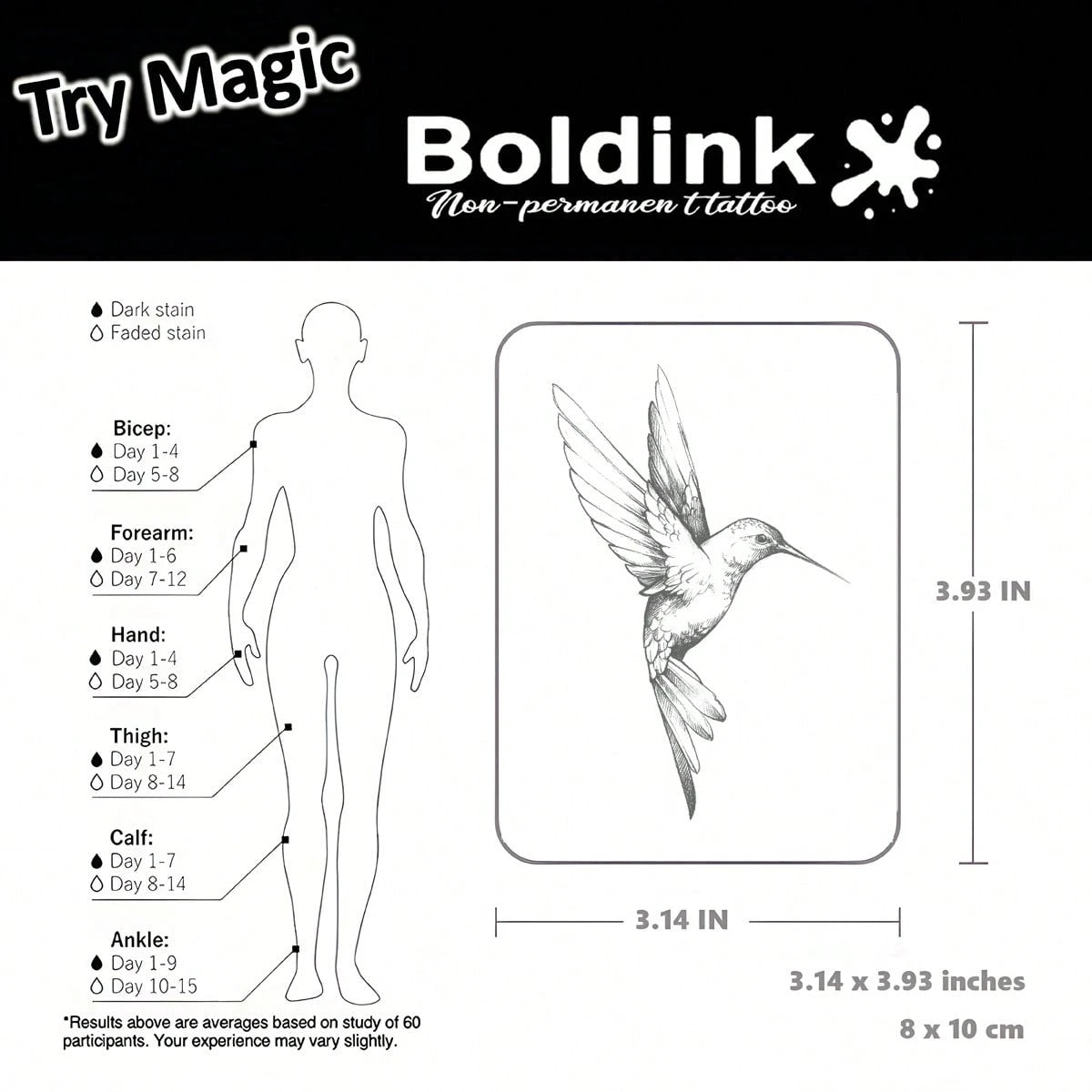 Boldink Non-Permanent Tattoo Technology, Animal & Bird Tattoo Designs, Simple Yet Elegant, Natural Matte Finish, Waterproof Temporary Tattoo, Lasts 1-2 Weeks, Easy Application, Looks Great, Temporary