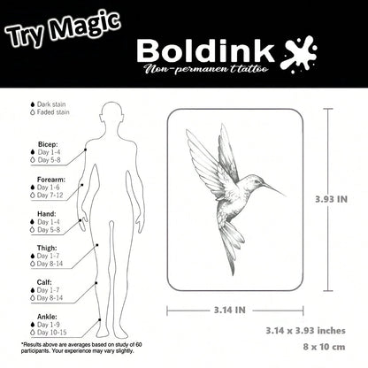 Boldink Non-Permanent Tattoo Technology, Animal & Bird Tattoo Designs, Simple Yet Elegant, Natural Matte Finish, Waterproof Temporary Tattoo, Lasts 1-2 Weeks, Easy Application, Looks Great, Temporary