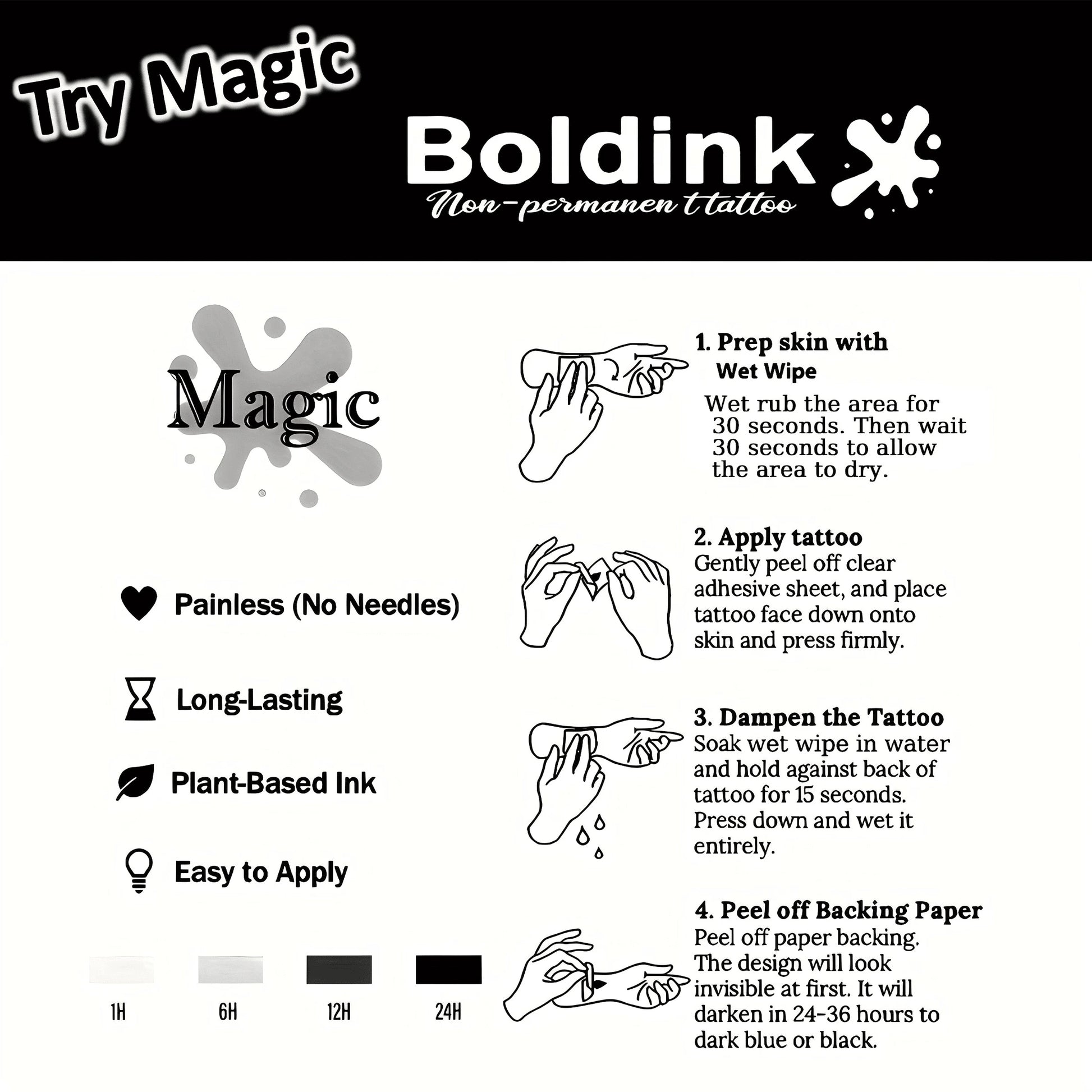 Boldink Non-Permanent Tattoo Technology, Animal & Bird Tattoo Designs, Simple Yet Elegant, Natural Matte Finish, Waterproof Temporary Tattoo, Lasts 1-2 Weeks, Easy Application, Looks Great, Temporary