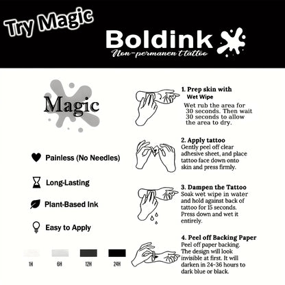 Boldink Non-Permanent Tattoo Technology, Animal & Bird Tattoo Designs, Simple Yet Elegant, Natural Matte Finish, Waterproof Temporary Tattoo, Lasts 1-2 Weeks, Easy Application, Looks Great, Temporary