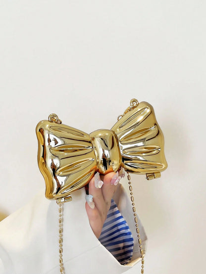 Bow Shaped Mini Party Bag, Women's Fashionable Chain Crossbody Bag, Suitable For Party And Date Wear, Coin Purse, Wedding, Party Bags, Graduation